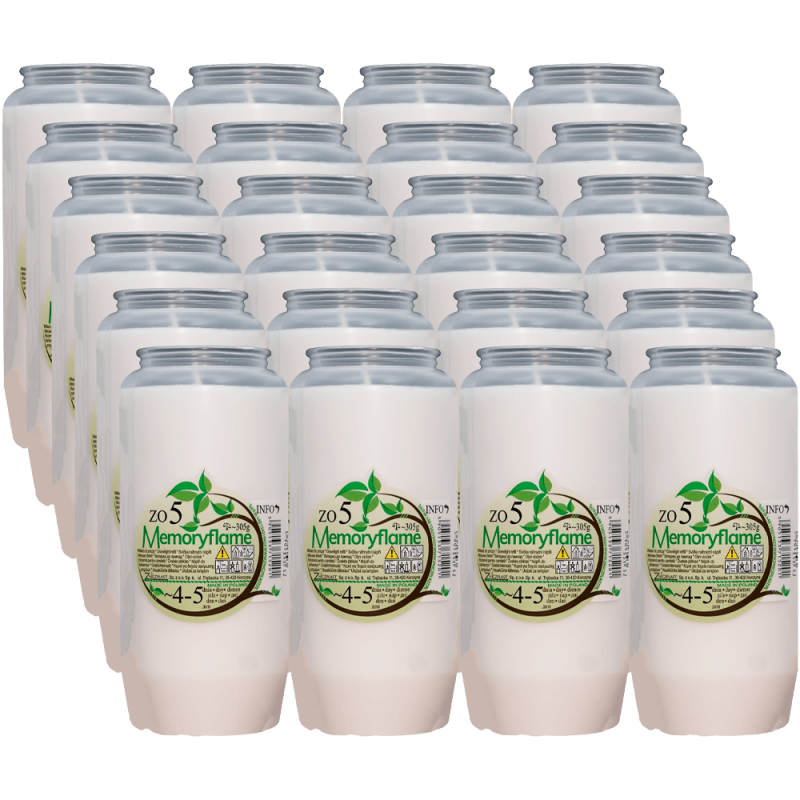 Set 24 candele albe cu ulei 5 zile pentru cimitir ZO5 Memoryflame 305 g Zniczplast